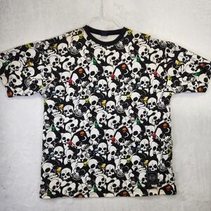 Cult Mens Skull All Over Print T-Shirt Black White Multicolor 3XL Short Sleeve